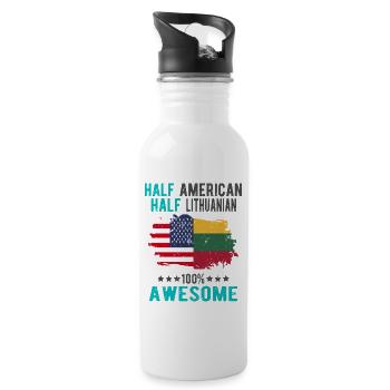 Half American Half Lithuanian - Water bottle with straw - white - Right