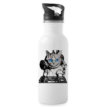 DJ cat with mixer - Water bottle with straw - white - Right