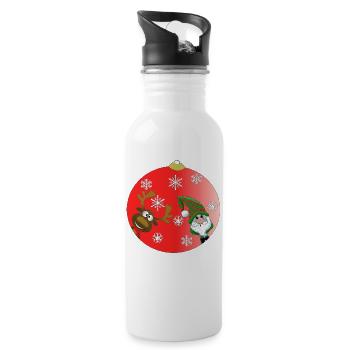 Renne de noël et gnôme - Gourde avec paille intégrée - blanc - Droite