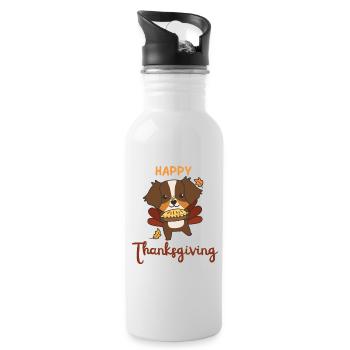 thanksgiving day turkey Australian Shepherd Pie - Water bottle with straw - white - Right