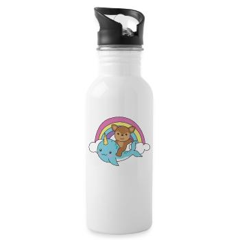 Narwhal Deer Ocean Unicorn kawaii Rainbow - Water bottle with straw - white - Right
