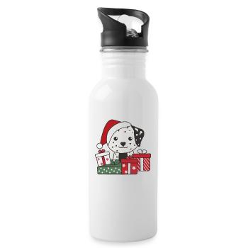 Dalmatiner Weihnachten Geschenk Winter Hunde - Trinkflasche mit integriertem Trinkhalm - Weiß - Rechts