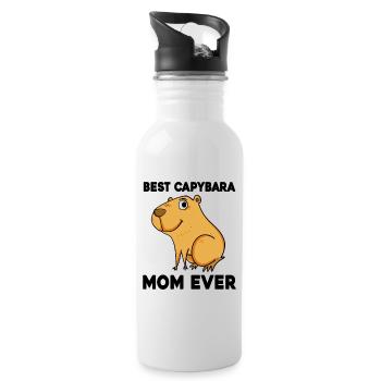 Capybara Mama Wasserschwein - Trinkflasche mit integriertem Trinkhalm - Weiß - Rechts
