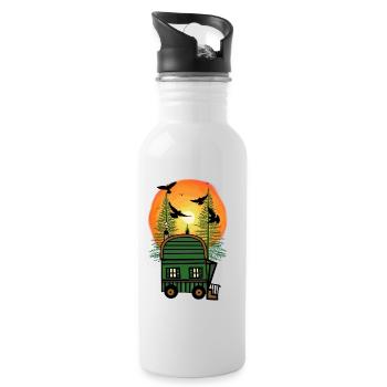 Bauwagen Naturfreund Freak Öko Haus Hütte wohnen - Trinkflasche mit integriertem Trinkhalm - Weiß - Rechts