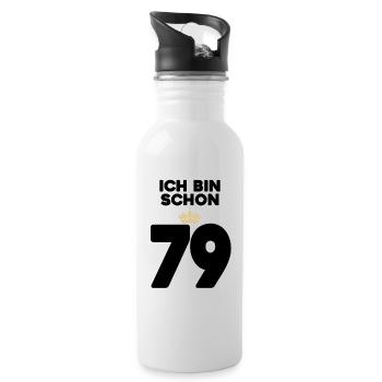 79 Geburtstag - 79 Jahre mit Krone - Trinkflasche mit integriertem Trinkhalm - Weiß - Rechts