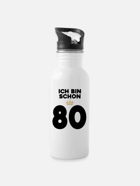 80 Geburtstag - 80 Jahre - Trinkflasche mit integriertem Trinkhalm - Weiß