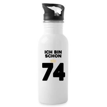 74 Geburtstag - 74 Jahre mit Krone - Trinkflasche mit integriertem Trinkhalm - Weiß - Rechts