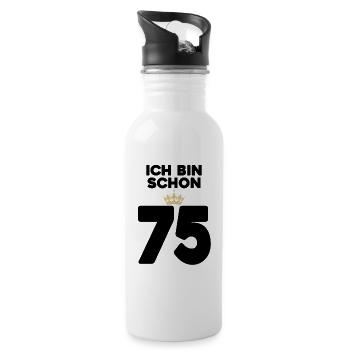 75 Geburtstag - 75 Jahre mit Krone - Trinkflasche mit integriertem Trinkhalm - Weiß - Rechts