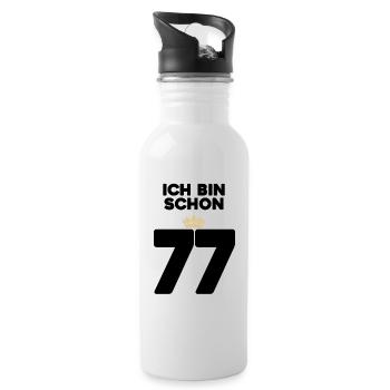 77 Geburtstag - 77 Jahre mit Krone - Trinkflasche mit integriertem Trinkhalm - Weiß - Rechts