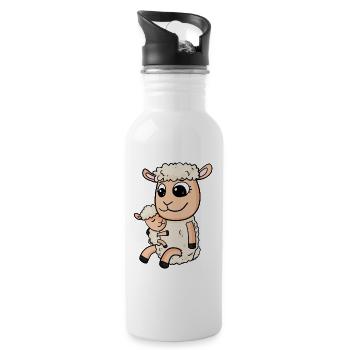 Sheep with baby Sheep - Water bottle with straw - white - Right