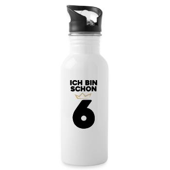 6 Geburtstag - 6 Jahre mit Krone - Trinkflasche mit integriertem Trinkhalm - Weiß - Rechts