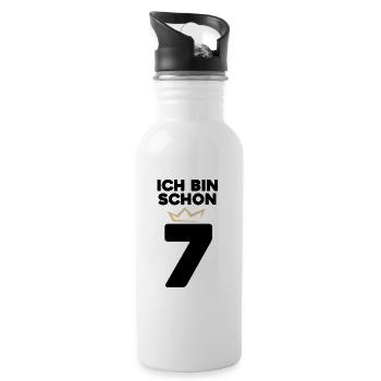 7 Geburtstag - 7 Jahre mit Krone - Trinkflasche mit integriertem Trinkhalm - Weiß - Rechts