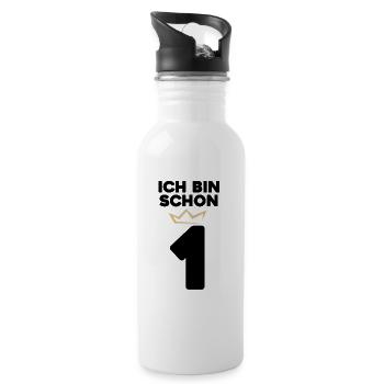 1 Geburtstag - 1 Jahre mit Krone - Trinkflasche mit integriertem Trinkhalm - Weiß - Rechts
