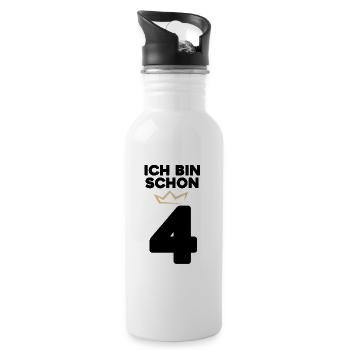 4 Geburtstag - 4 Jahre mit Krone - Trinkflasche mit integriertem Trinkhalm - Weiß - Rechts