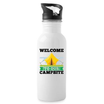 Camping Camper Nature funny saying - Water bottle with straw - white - Right