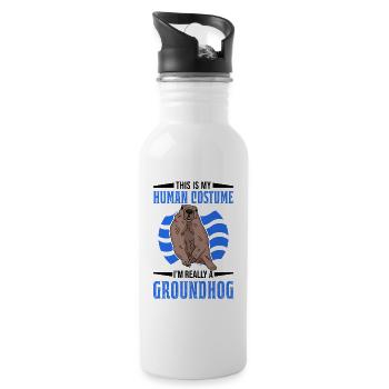 Groundhog Human Costume Murmeltier Marmot - Trinkflasche mit integriertem Trinkhalm - Weiß - Rechts