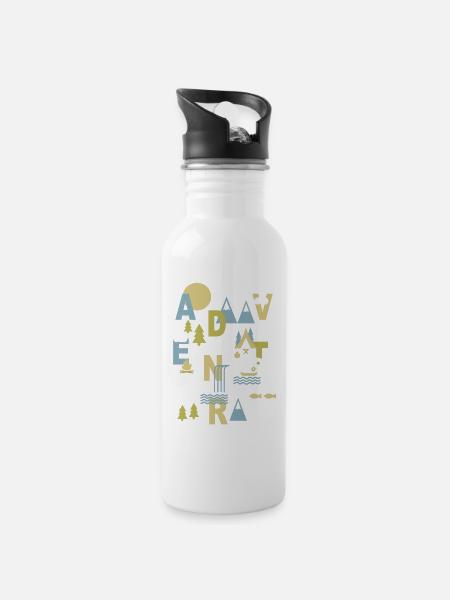 Outdoor Abenteuer - Trinkflasche mit integriertem Trinkhalm - Weiß