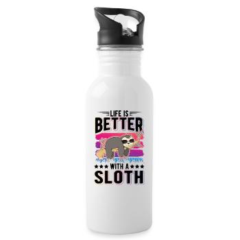 Life is better with a Sloth Faultier - Water bottle with straw - white - Right