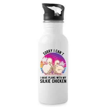 Silk Chicken Cadeau Silkie Poulet - Gourde avec paille intégrée - blanc - Droite