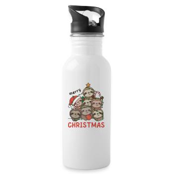 Sloth Christmas Tree Merry Christmas - Water bottle with straw - white - Right