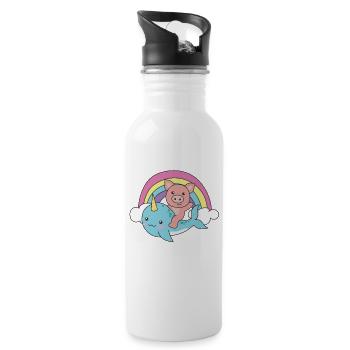 Narwhal Pig Ocean Unicorn kawaii Rainbow - Water bottle with straw - white - Right