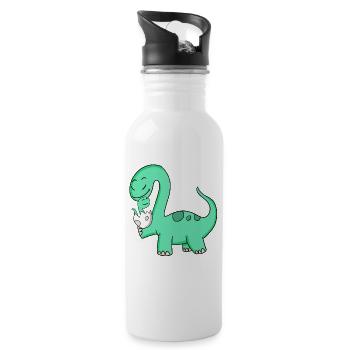 Dinosaur with baby dinosaur - Water bottle with straw - white - Right