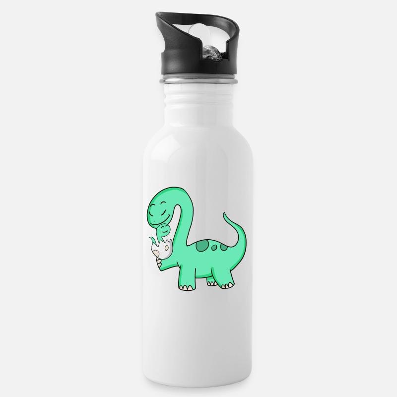 Dinosaur with baby dinosaur - Water bottle with straw - white