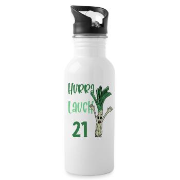 Hurra der Lauch wird 21 - Trinkflasche mit integriertem Trinkhalm - Weiß - Rechts