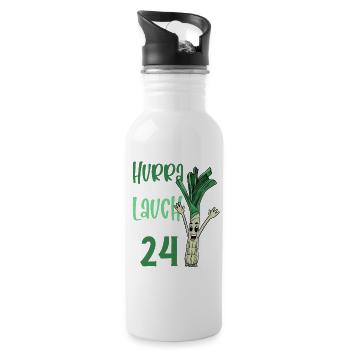 Hurra der Lauch wird 24 - Trinkflasche mit integriertem Trinkhalm - Weiß - Rechts