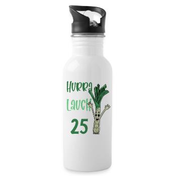 Hurra der Lauch wird 25 - Trinkflasche mit integriertem Trinkhalm - Weiß - Rechts