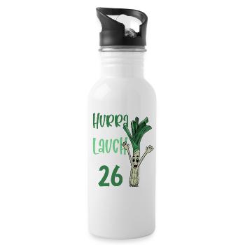 Hurra der Lauch wird 26 - Trinkflasche mit integriertem Trinkhalm - Weiß - Rechts
