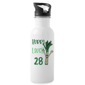 Hurra der Lauch wird 28 - Trinkflasche mit integriertem Trinkhalm - Weiß - Rechts