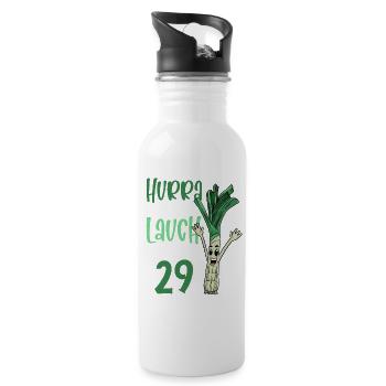 Hurra der Lauch wird 29 - Trinkflasche mit integriertem Trinkhalm - Weiß - Rechts