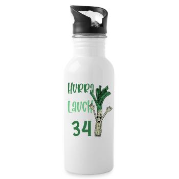 Hurra der Lauch wird 34 - Trinkflasche mit integriertem Trinkhalm - Weiß - Rechts