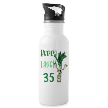 Hurra der Lauch wird 35 - Trinkflasche mit integriertem Trinkhalm - Weiß - Rechts