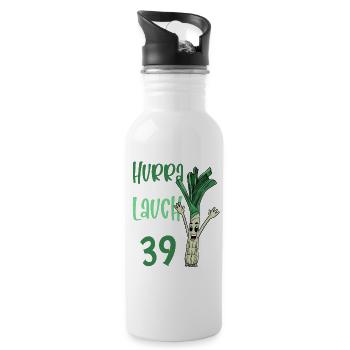 Hurra der Lauch wird 39 - Trinkflasche mit integriertem Trinkhalm - Weiß - Rechts