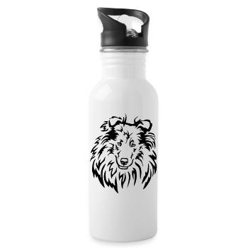 Collie Kopf - Trinkflasche mit integriertem Trinkhalm - Weiß - Rechts