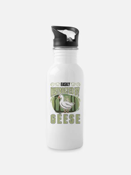 Easily distracted by Geese goose breeder geese - Water bottle with straw - white
