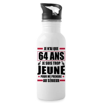 je n ai que 64 ans / humour anniversaire 64 ans - Gourde avec paille intégrée - blanc - Droite
