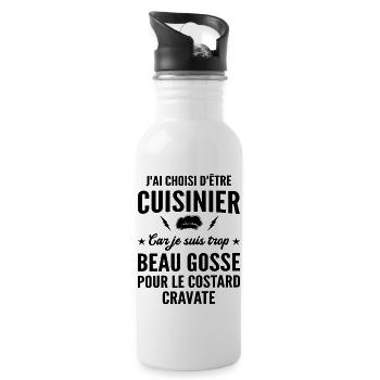 cuisinier et beau gosse / humour cuisinier - Gourde avec paille intégrée - blanc - Droite