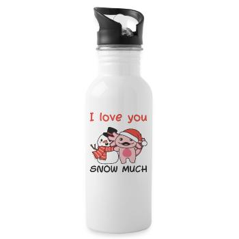 Axolotl I love you snow much snowman wordplay - Water bottle with straw - white - Right