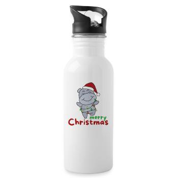 Hippo Merry Christmas Winter Animals Hippos - Water bottle with straw - white - Right