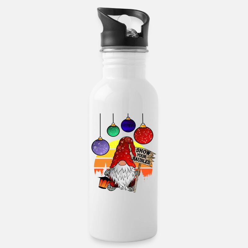 CHRISTMAS GNOMES SHOW YOUR BAUBLES - Trinkflasche mit integriertem Trinkhalm - Weiß