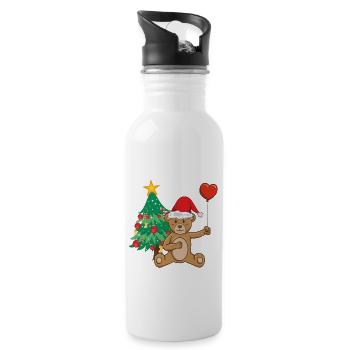 Teddy bear Santa Claus hat Christmas tree - Water bottle with straw - white - Right