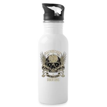 Dachdecker Totenkopf mit Flügeln - Trinkflasche mit integriertem Trinkhalm - Weiß - Rechts