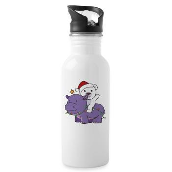 Weihnachts Hippo Eisbär frohe Weihnachten Hippo - Trinkflasche mit integriertem Trinkhalm - Weiß - Rechts