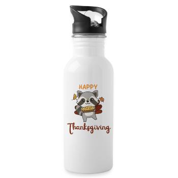 thanksgiving day outfits turkey raccoon with pie - Water bottle with straw - white - Right