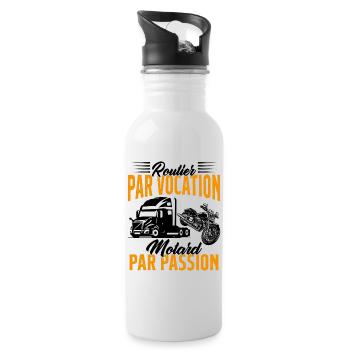 Routier Par Vocation Motard Par Passion Humour - Gourde avec paille intégrée - blanc - Droite