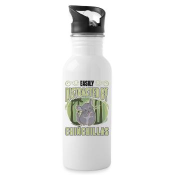 Easily distracted by Chinchillas - Trinkflasche mit integriertem Trinkhalm - Weiß - Rechts