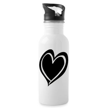 Heart black and white - Water bottle with straw - white - Right